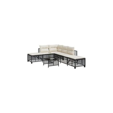Salon de jardin d'angle 3 pcs avec coussins noir résine tressée (1/5)