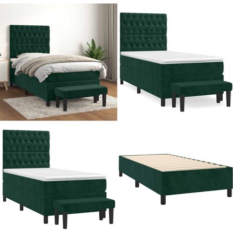 Giroletto a Molle con Materasso Verde Scuro 90x200 cm Velluto - Materasso a molle - Letto con testiera regolabile