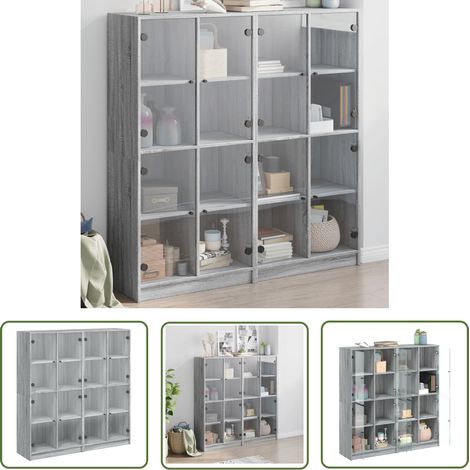 The Living Store Bibliothèque avec portes sonoma gris 136x37x142 cm - Bibliothèque - Meuble De Rangement - Étagères - Armoire - Design Moderne (1/5)