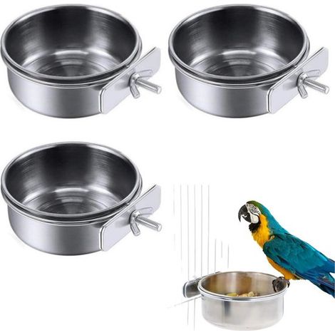 Set da 3 pezzi per pappagalli: mangiatoia per uccelli, ciotola per l'acqua, mangiatoia per pappagalli in acciaio inossidabile con supporto stabile, facile da pulire, antiruggine. (1/5)