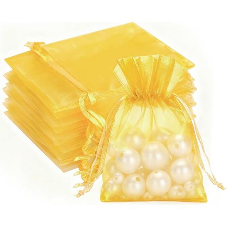 Sacs Organza - 50 Pièces - 7x9 Cm - Cordon Satin - Pour Bijoux Bonbons Mariage - Or (1/5)