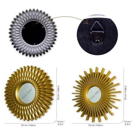 Miroir Murale 3 Pièces Miroir Rond pour Decoration Murale dans Maison, Salon et Chambre Miroir Soleil Accrocher au Mur Original Cadeau Femme et Maman Miroir Doré pour Décoration