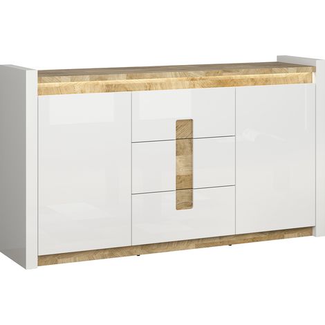 Buffet Helios mit 3 Schubladen und 2 Türen, Weiß und Holzoptik, 172cm