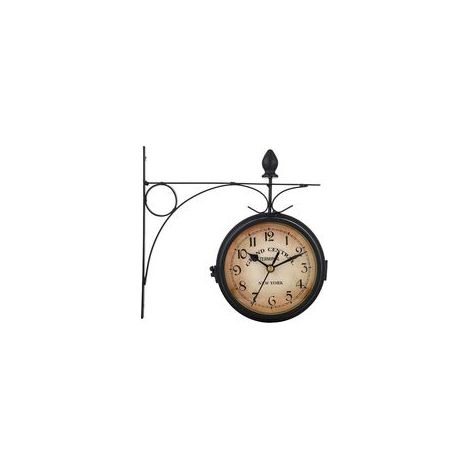 Horloge murale double face étanche en fer forgé – Cadran rétro avec potence de fixation – Résistante aux intempéries pour intérieur et extérieur (1/4)