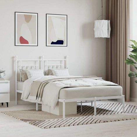 Cadre de lit métal blanc 120 x 200 cm avec tête de lit, lattes et rangement, sans matelas - PANGIVO (1/5)