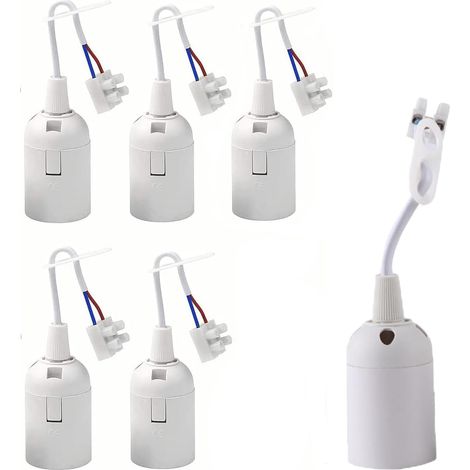 Lot de 5 supports de lampe à douille E27, connecteur d'ampoule en céramique avec câble de suspension pour éclairage LED et halogène – Blanc (1/5)