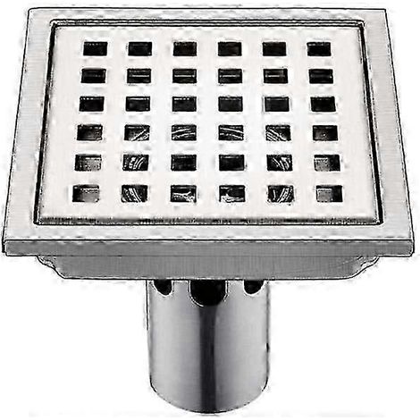 Bonde de sol carrée en acier inoxydable 15 cm x 15 cm avec filtre, désodorisant et anti-refoulement/fuite d'eau. (1/5)