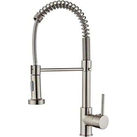 Robinet de cuisine, mitigeur de cuisine monotrou à ressort avec bec extractible et bec pivotant à 360°. (1/4)
