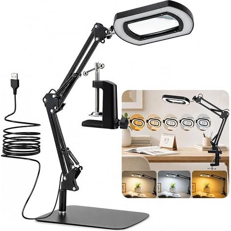 Loupe 15X avec Lumière et Support, 2 en 1 Lampe Loupe Eclairante Sur Pied avec Minuterie Pince en Métal et Bras Pivotant Réglable, 5 Modes de Couleur,10 Niveaux de Luminosité pour Artisanat Réparation (1/5)