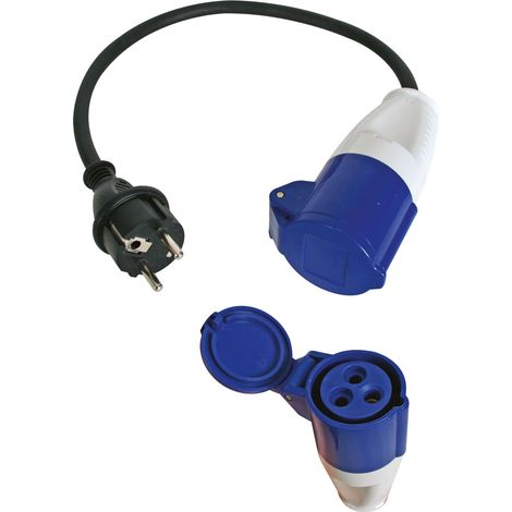 Perel Adapterleitung, H07RN-F 3G1.5, 0.4 m, 16 A/230 V, 3680 W, Typ E/F auf CEE, für innen und außen, Gummi, blau