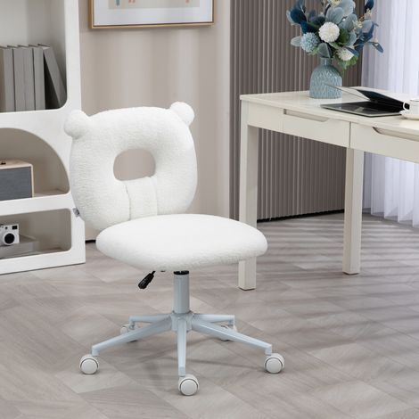 Silla de oficina, silla de escritorio, regulable en altura, de felpa, 50 cm x 56 cm x 90 cm, blanca.