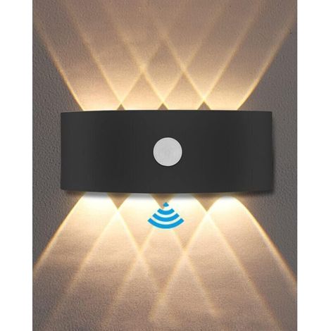 Applique Murale Exterieur, Lampe Detecteur de Mouvement Interieur 8W, Applique Murale Chambre 3000K Blanc Chaud, Imperméable IP65, Balcon, Escaliers, Salon Disponible - Noir [Classe énergétique (1/5)