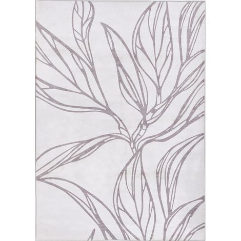 Alfombra minimalista 160 x 230 cm de tela motivo hojas sala de estar dormitorio apto para calefacción por suelo radiante base antideslizante pelo corto beige claro Erzurum