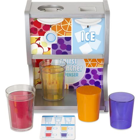 Melissa & Doug Distributore di Bevande in Legno con Bicchieri, Inserti con succhi, cubetti di Ghiaccio (10 Pezzi) Dispenser Dissetanti - Certificati FSC (1/5)