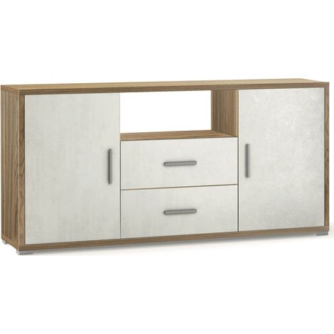 Mobile 2 Ante 2 Cassetti 174L x 41P x h84 – Finitura Legno Noce e Bianco Opaco – Sarmog (1/2)