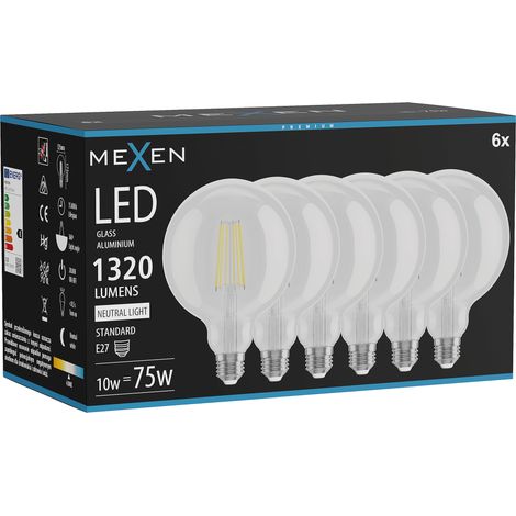Mexen Vintis 6x Ampoule LED filament E27, G125, 10W, Neutre - 4000K, 1320 lm, clair - L158-E27-1040-00x06 (1/5)