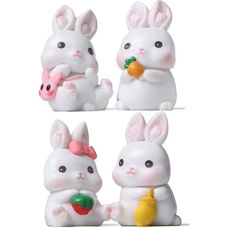 Lapins miniatures (lot de 4) - Décoration de Pâques, figurines pour gâteaux, bricolage pour jardin féérique. (1/5)