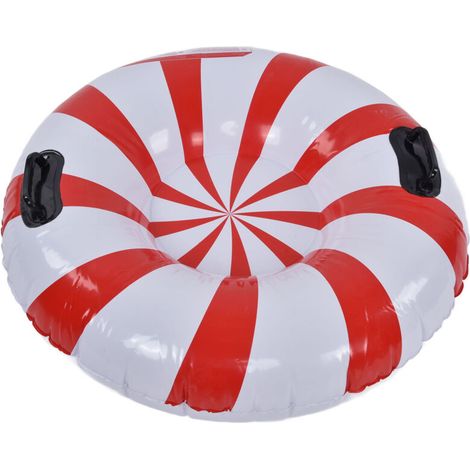 Round Winter Snow Tube Adult PVC Inflatable Skiing Ring with 2 Handles for Outdoor Snowboarding Red White (1/5)