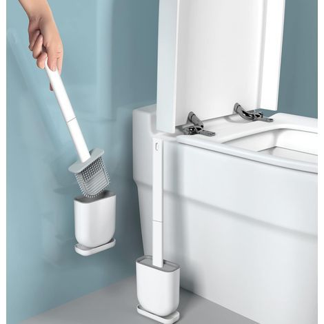 Brosses WC avec Porte-Brosse WC, Brosse WC avec Manche Long, Brosse WC en Silicone Souple, Brosse de Toilette avec Support à séchage Rapide pour Toilette de Salle de Bain (1/5)
