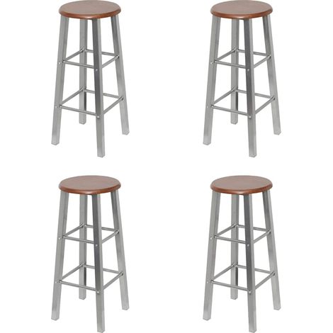 Lot de 4 tabourets de bar en acier et MDF marron, argenté, Ø 30 x 70 cm - PANGIVO (1/5)