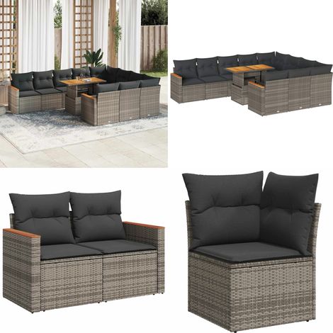 vidaXL Ensemble de canapés de jardin 11 pcs et coussins rotin acacia (1/5)