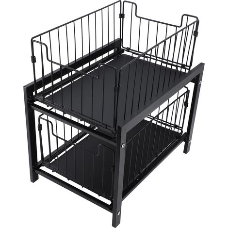 Lot sous évier fer 2 niveaux étagère à épices coulissante rangement plan de travail pour cuisine salle de bain (1/5)