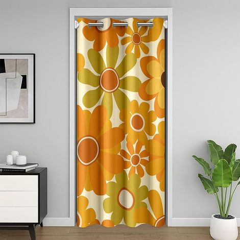 Rideau de Porte Groovy Daisy 106x203 cm, D'Entrée Hippie Vintage Fleurs pour Filles Femmes, Occultant Floral, Traitement de Fenêtre de Jardin, Orange Jaune Vert - 106L X 203H cm (1 Panneaux) (1/5)