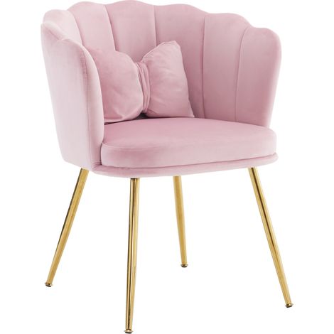 Fauteuil en velours rose style pétale, chaise d’appoint rembourrée avec coussin papillon, pieds métalliques dorés, pour salon, chambre et dressing CHICFURN (1/5)
