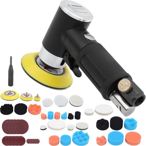 Kit 48 pièces ponceuse pneumatique excentrique noire AT-1500 pour lustrage, cirage et polissage auto, buse à air européenne incluse (1/5)