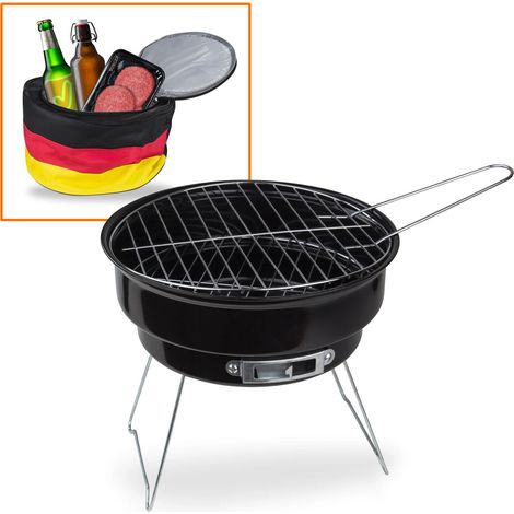 Holzkohlegrill Grill mit Kühltasche Deutschland 2in1 Camping Barbecue Reisegrill (1/5)