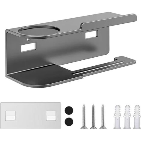 Toilet Paper Holder Wall Mount with Shelf, Roll Tissue Rack Bathroom, Holds Reed Diffuser, Self- or Screw-In Installation, Metal, 23x9x8cm, (Gray) (1/3)