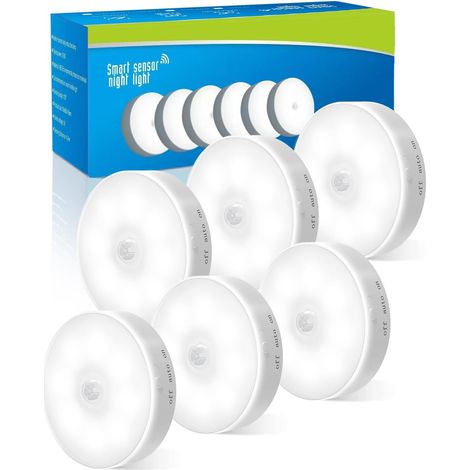 Licht mit Bewegungsmelder für den Innenbereich, Nachtlicht mit Bewegungsmelder für Flur und Küche, wiederaufladbar über USB, Auto/An/Aus, 6 Stück, Kaltweiß [Energieklasse A+++] (1/5)
