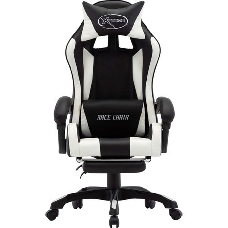 Maison Exclusive - Sedia da Gaming con Poggiapiedi Bianca e Nera in Similpelle