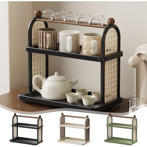 Boîte de rangement à trois niveaux. Convient pour le café, les épices, la cuisine, le plan de travail, le bureau et le plan de travail de la cuisine. (noir) (1/5)