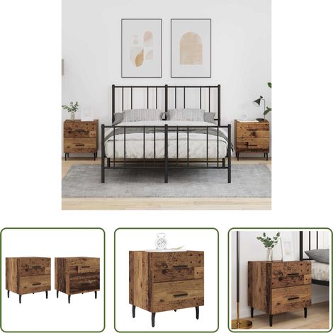 vidaXL Armario de Noche 2 uds. Madera vieja 40 x 35 x 47,5 cm (1/5)