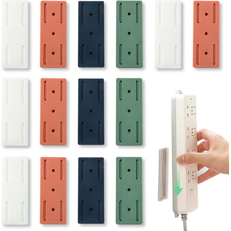 14 Pièces Support Adhésif Multiprise Sans Percer, 4 Couleurs Fixation Prise Murale pour Multiprise, Support pour Cuisine Maison Bureau Multiprise Routeur (1/5)