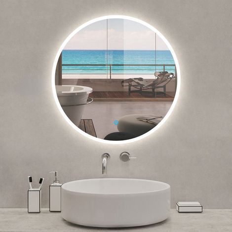Acezanble Miroir lumineux rond 80cm anti-buée +dimmable + mémoire, miroir de salle de bain led