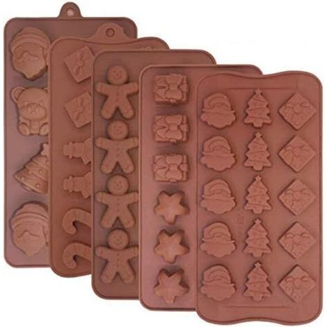Silicone Chocolate Molds, Non-Stick Candy Molds for Christmas Jelly Ice Cube Cake Decoration, Brown, 5 Pcs - Fei Yu (1/5)