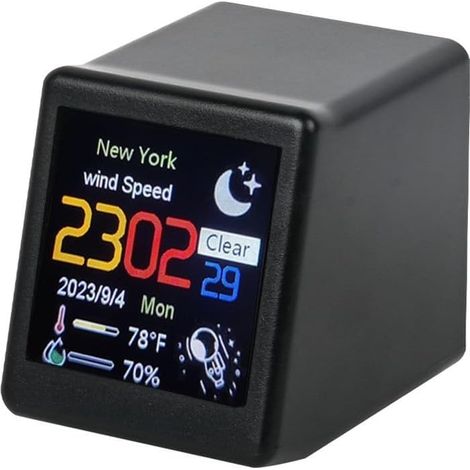 Réveil numérique intelligent  Prévisions météo pour bureau  Décoration de bureau photo, station météo numérique intelligente avec Wi-Fi (noir) (1/5)