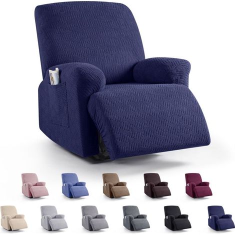 Hülle für Relaxsessel, ausziehbar, 1-sitzig, einfacher Jacquard-Stoff, mit Tasche, dunkelblau
