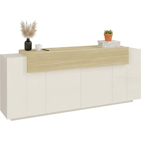 Credenza Pulfero, Madia 3 Ripiani, 5 Ante Made in Italy, 8 Vani, 200x45x85.5h cm Beige