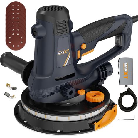 MAXXT Levigatrice manuale per cartongesso, 810 W, smerigliatrice elettrica per pareti, 1500-2800 giri/min, velocità variabile, aspirazione regolabile, levigatura grossolana/fine, 8 pezzi (1/5)