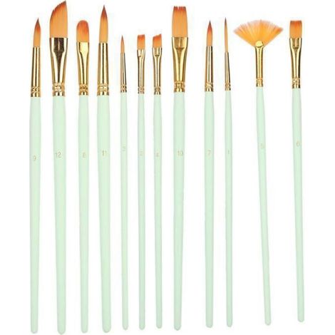 12 pcs Brosse Ensemble Aquarelle Pinceau Peinture Nylon Outil Art Fournitures pour Artisanat Collection(tiges vert mat )-GOL (1/3)