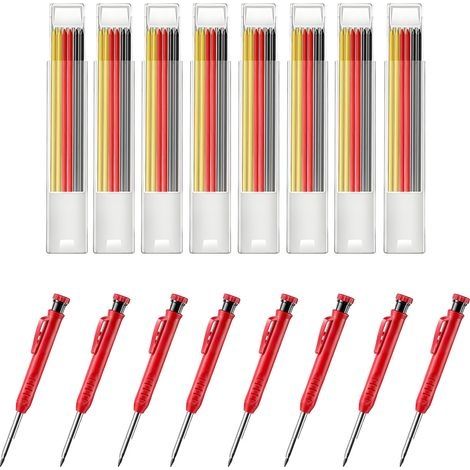 Lot de 8 porte-mines charpentier automatiques solides avec recharges crayon pour le dessin, travail du bois plomb, Noir, Jaune, Rouge (1/5)
