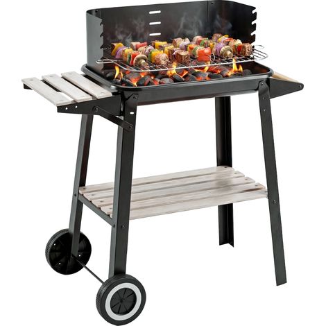 Barbecue a Carbone con Griglia Regolabile, Ripiani e Ruote, 83x37x87cm, Nero
