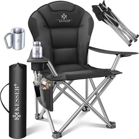 KESSER® Sedia da campeggio pieghevole, imbottita, 150 kg - nero / nero (1/5)