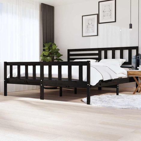 Estructura de cama de madera maciza negra 200x200 cm (1/5)