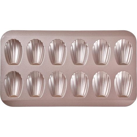 Antihaftbeschichtete Madeleine-Pfanne, 12 Mulden, Edelstahl-Madeleine-Pfanne zum Backen, verwindungssteife Madeleine-Pfanne (Champagner-Gold)