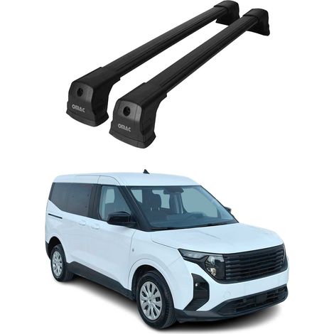 OMAC Barres de toit compatibles avec Ford Transit Courier / Tourneo Courier II 2023-2026 – 2 barres – Antivol inclus – Aluminium Noir (1/4)
