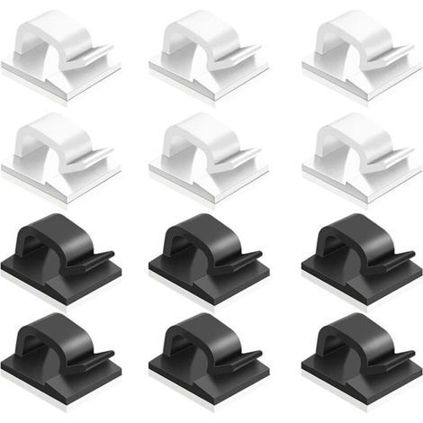 Clips De Câble - Auto-Adhésifs En Plastique - Pour Organisation De Câbles Bureau Maison - Noir Blanc - 60 Pièces